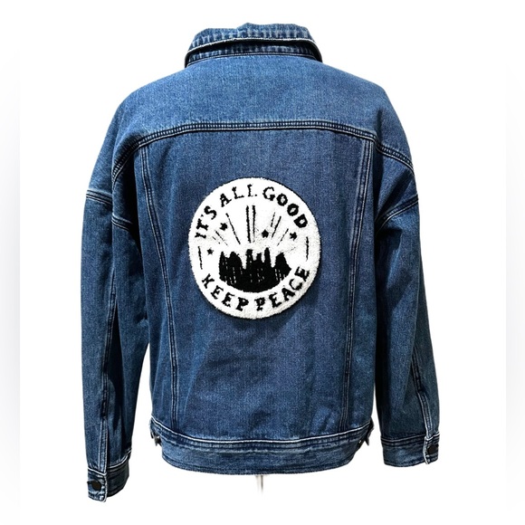 For The Republic Other - DENIM STATEMENT For The Republic Dark Blue Jacket with Text Detail Peace medium